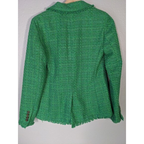 Ann Taylor Womens Kelly Green Tweed Blazer Sz 0 Fringe Career Pockets Preppy N52 - Picture 6 of 10